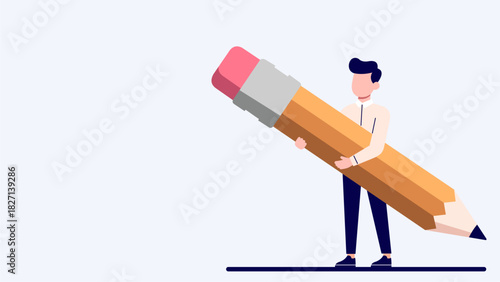 Student Holding Giant Pencil for International Education Day – Modern Flat Illustration