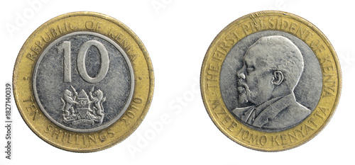 Foto Kenya coin ten shillings on a white isolated background