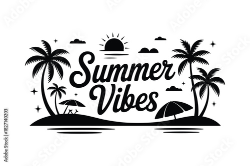 Summer vibes tropical beach palm trees and sun silhouette