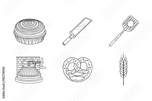 Collection of hand drawn baking and food related illustrations