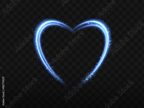 Blue heart light effect isolated on transparent, vector graphic.