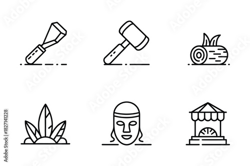 Ancient tools and artifacts icon set