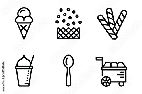 Collection of simple line art icons representing ice cream and desserts