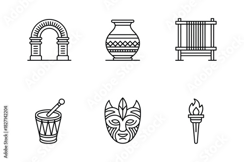 Collection of ancient artifacts and cultural symbols