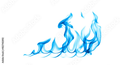 Bright Blue Flames Dancing with Wisps of Smoke, isolated on a white or transparent background, cutout, PNG
