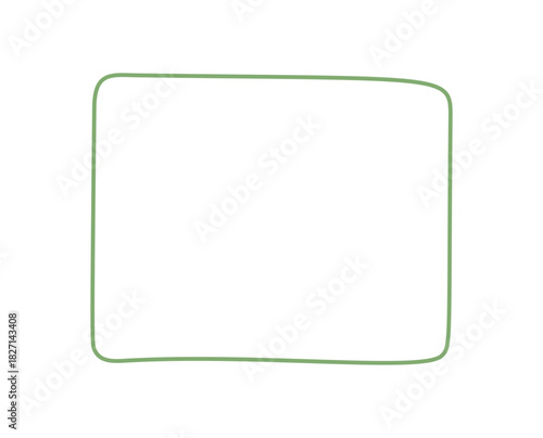 Hand drawn green frame with organic rectangle outline forms a unique text card. This border and label style creates a clean background, ideal as graphic card or modern label element.