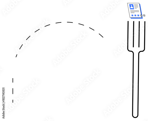 Fork launching a resume across a dashed arc, symbolizing career leaps, hiring, recruitment processes. Ideal for job search, hiring, career growth, opportunity, HR creative pitch simple flat