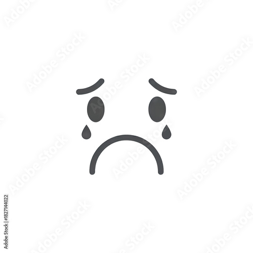 Sad Face Icon With Tears Isolated on Black Background Simple Vector Illustration Representing Sadness And Emotion