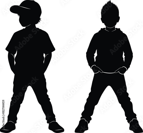 Standing Boys Silhouette in Casual Streetwear