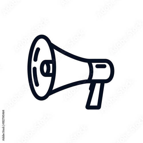 Simple outline icon of a megaphone on a plain background representing communication and announcements graphic design element