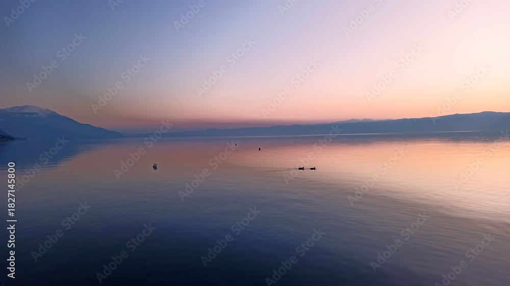 Fototapeta premium sunset over the lake Ohrid, Balkan 