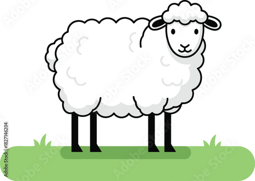 A charming cartoon sheep with fluffy wool standing still.