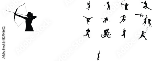 Collection of various sport silhouettes on a white background