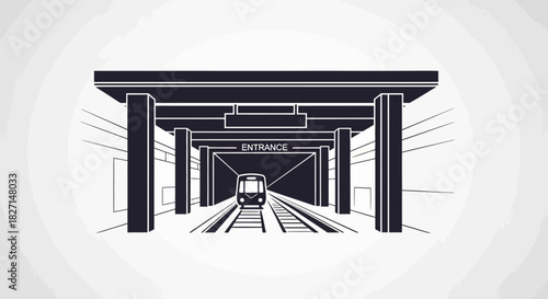 Modern Subway Station with Train Approaching Platform.