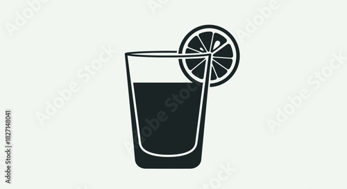 Refreshing drink with a citrus slice simple black and white illustration.