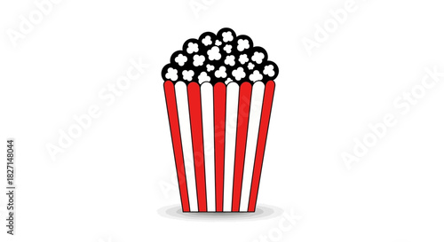 Classic red and white striped popcorn box illustration.