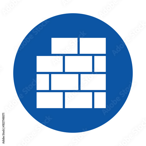 Blue Circle Icon Featuring a Simplistic Brick Wall Design for Construction