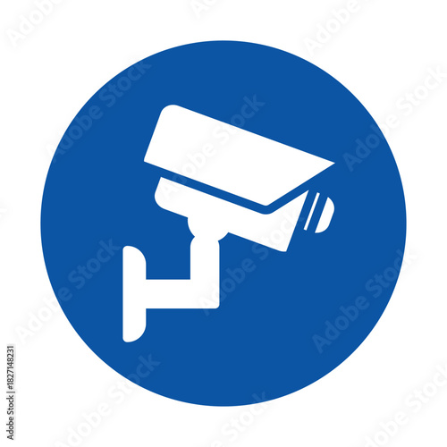White Security Camera Icon Isolated on Blue Circle Background