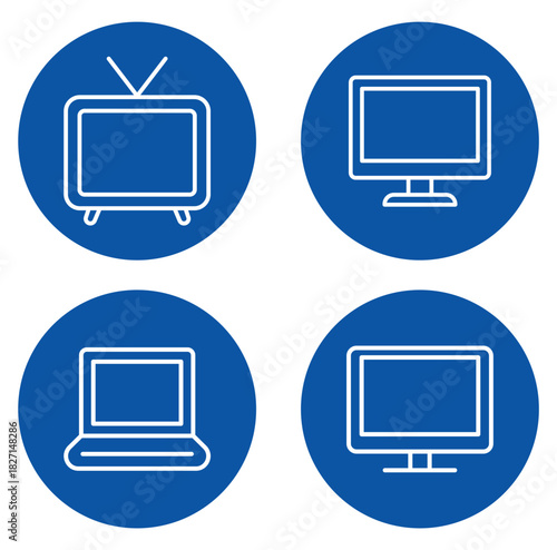 Four Iconic Types of Television and Computer Screens in Flat Design Style