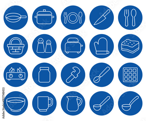 Kitchen Cooking Icons in Circular Design for Culinary Themes and Projects