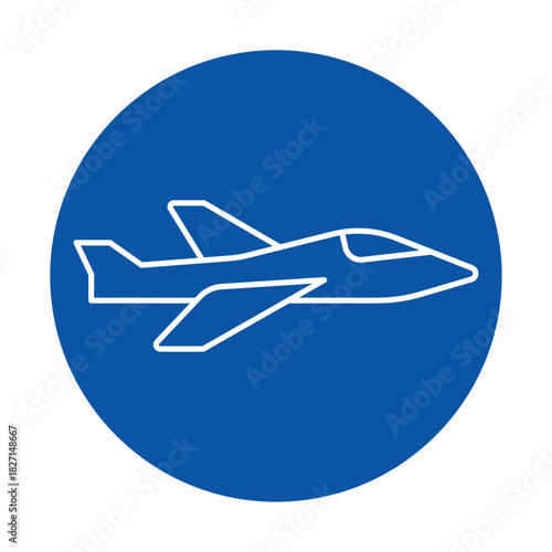 Minimalist Airplane Icon in White Outline on Blue Circular Background