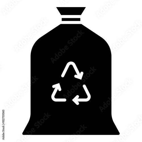 Garbage bag with recycle symbol glyph solid icon
