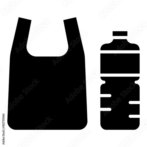 Plastic waste, bag, bottle glyph solid icon