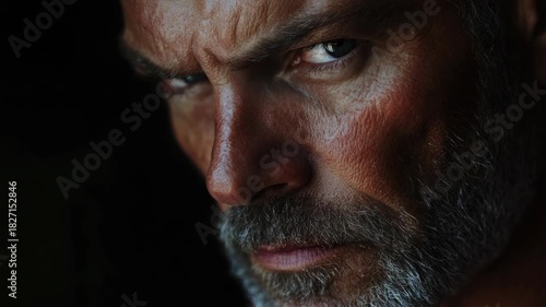 Intense Portrait of a Middle-Aged Man with Rough Look and Serious Expression