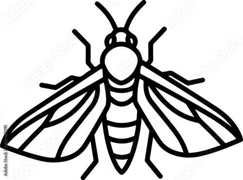 Simple black outline drawing of an insect with wings and antennae, resembling a moth or fly, isolated on transparent background