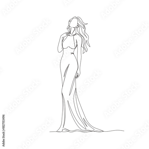 Minimalist Beauty Woman Side Gaze Line Art Illustration