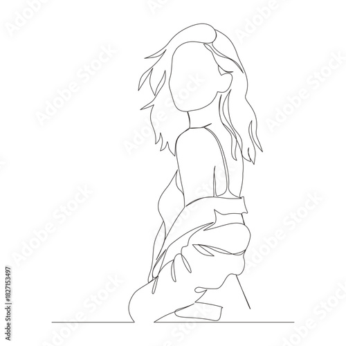 Minimalist Woman Neck Lift Beauty Line Art Illustration