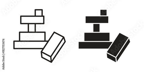 Wooden block icons design, logo. Symbol illustration set