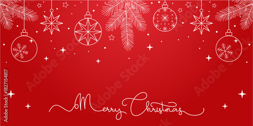 Merry Christmas greeting card on red background	