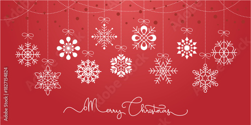 Merry Christmas greeting card on red background	
