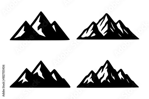 Four stylized black mountain peaks silhouette collection
