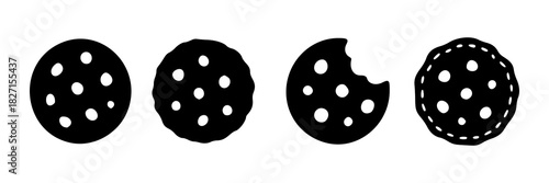 Four oval shapes with white dots and one bitten
