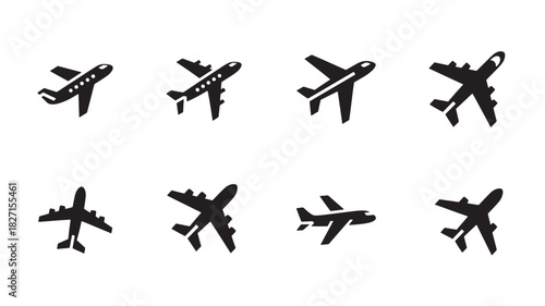 Airplane Icons Vector Set Minimalist Style Aviation Signs Jet Symbols Flight Transportation Plane Silhouette Travel Emblems