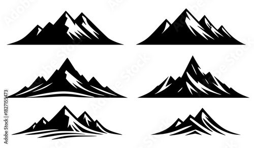 Collection of six stylized mountain silhouettes