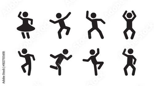 Dancing People Vector Icons Set Stick Figures Joyful Movement Action Poses Party Celebration Fun Activity Sport Dynamic