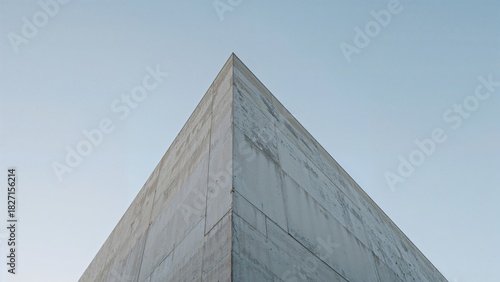 Corner of a building with a sharp edge, showing modern architecture and concrete structure.