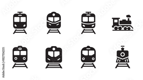 Train Icon Vector Set Transportation Railway Steam Locomotive Vehicle Public Commute Passenger Travel Urban Transport Station