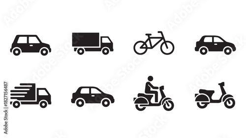 Simple Transport Icon Set: Car, Truck, Bicycle and Scooter Isolated on White Background