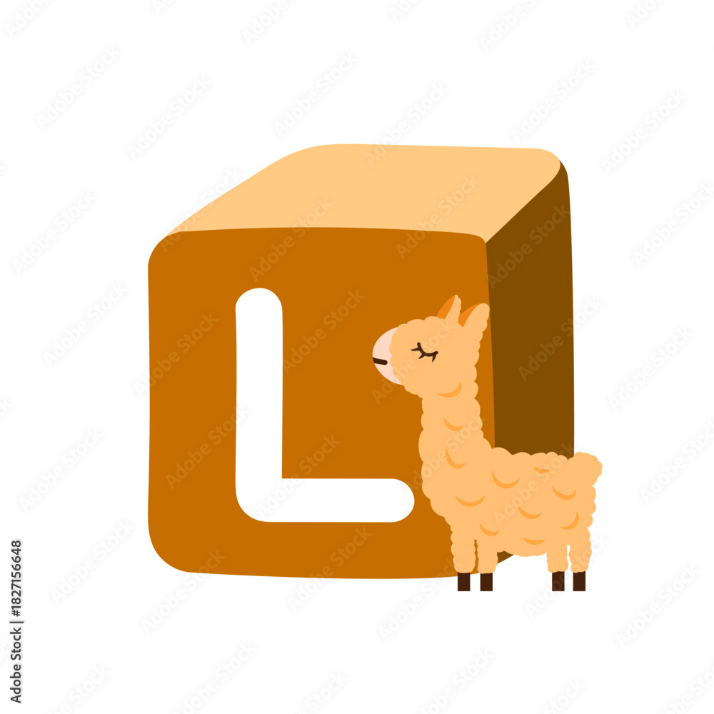 Fototapeta premium Cute block toy with letter L for kids. Alphabet study, preschool kids, word puzzle game.