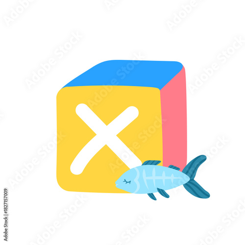 Cute block toy with letter X for kids. Alphabet study, preschool kids, word puzzle game.