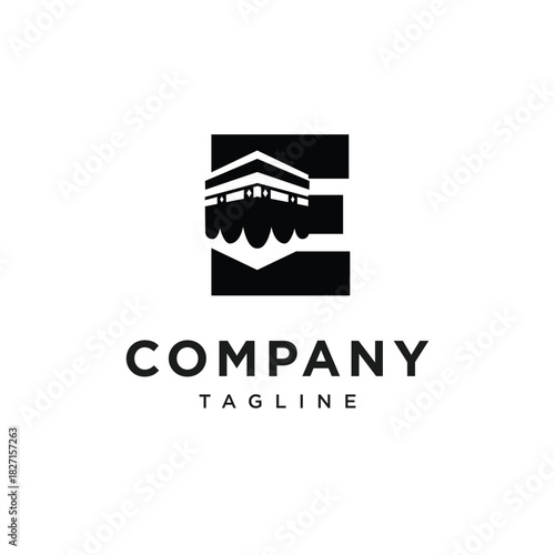 Letter E Kaaba Mecca Logo Icon Vector
