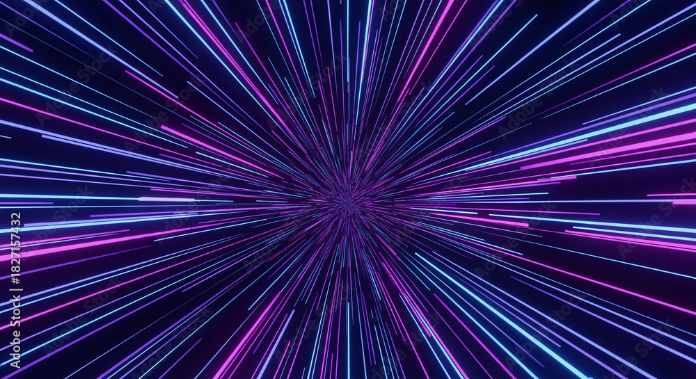 Obraz premium Abstract Hyper-speed Light Trails Tunnel Background Futuristic Neon Warp or Time Travel Corridor Loop