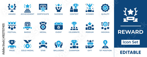 Reward and Gamification Icons: Achievement, Trophy, and Badge Symbols