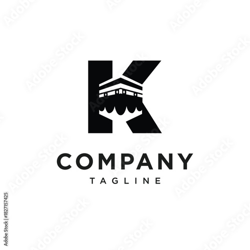 Letter K Kaaba Mecca Logo Icon Vector