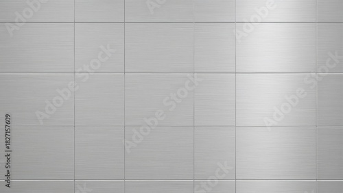 A large metal wall or panel with a grid pattern of rectangular tiles or panels.