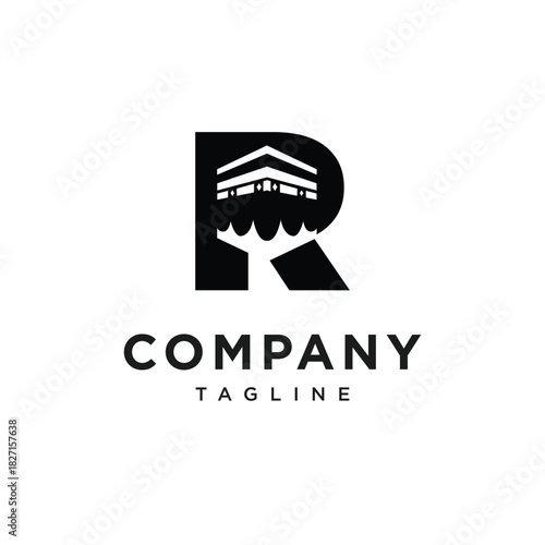 Letter R Kaaba Mecca Logo Icon Vector